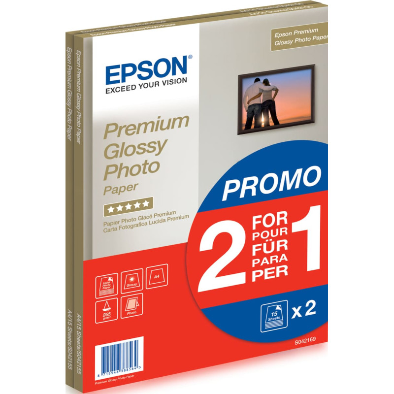 Epson Premium Glossy Photo Paper 2 par 1 cenu, DIN A4, 255g/m², 30 sheets