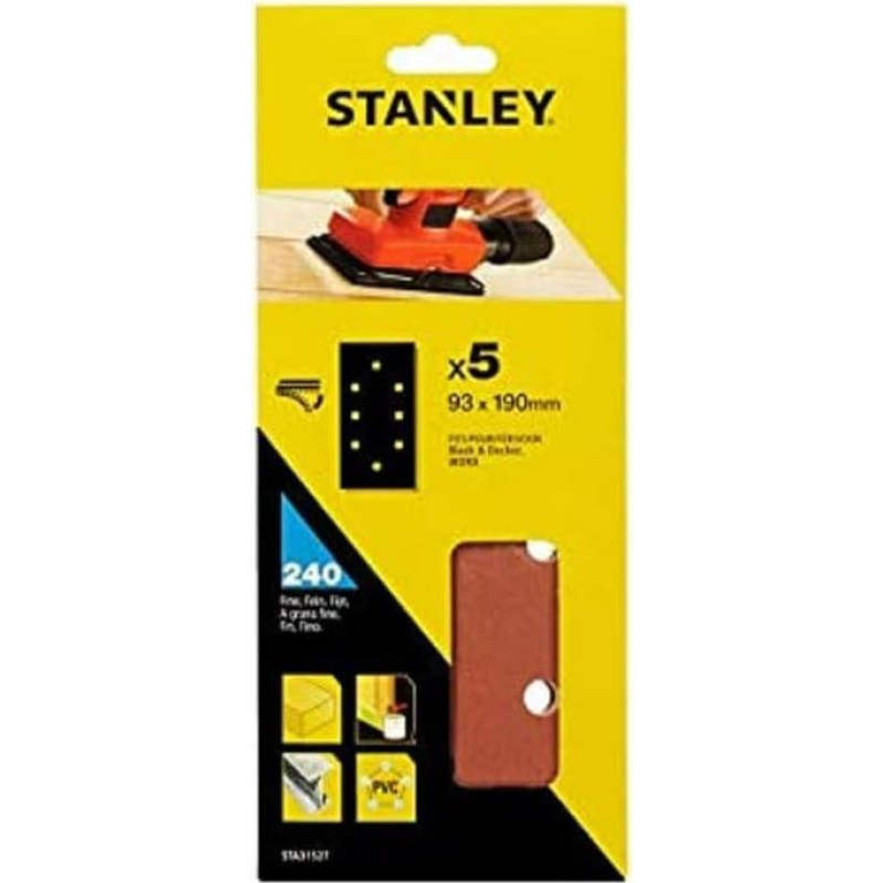 Stanley STA.PAPIER ŚCIERNY 93mm x 190mm P120 /5szt. 8 OTWORÓW NA RZEP