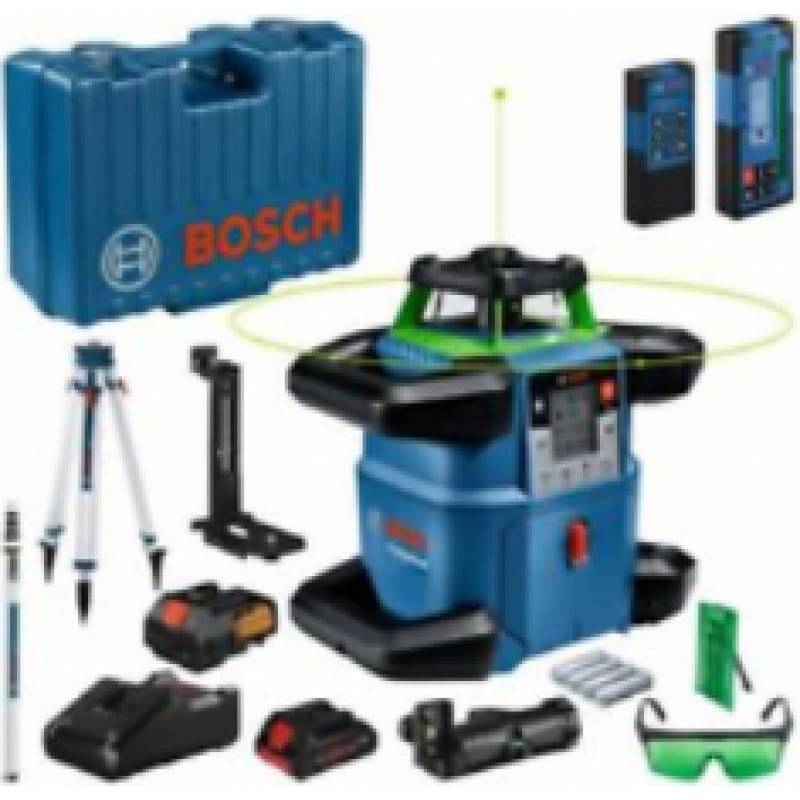 Bosch Rotējošais lāzeris GRL 650 CHVG GREEN +RELEVATORS LR 65 G +RC 6 PILOTS +MW 6 ROKOTS +STANDING BACK BT 170 HD 1xPC4,0Ah CASE