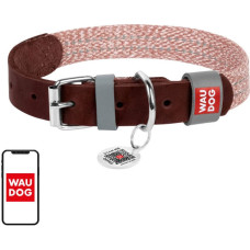 Waudog Dog collar made of natural leather and recycled material with QR code Waudog size L, width 25 mm, brown