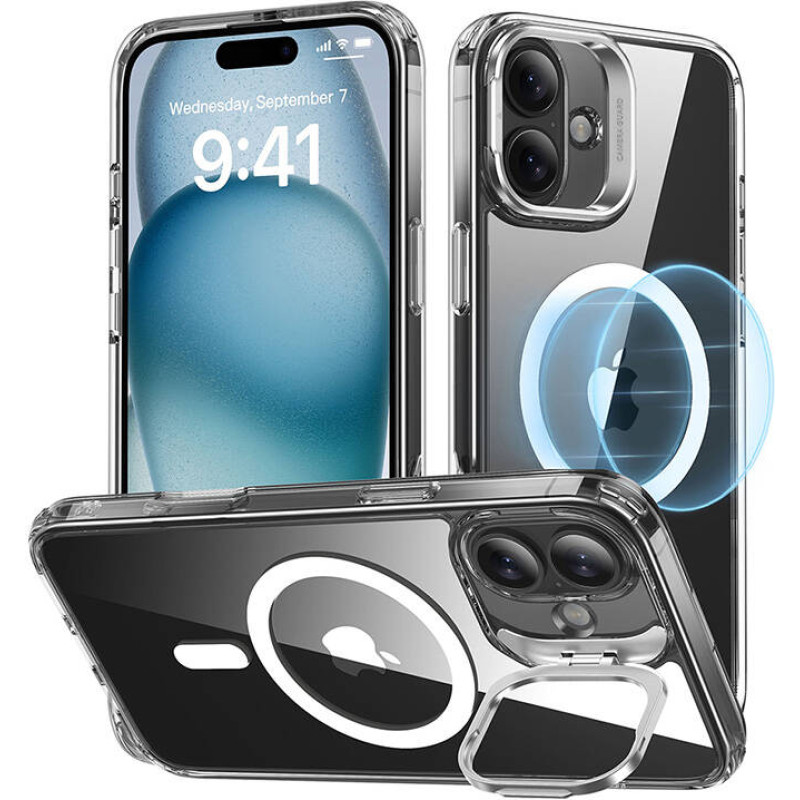 ESR Classic Hybrid (HaloLock) case with stand for iPhone 16 Plus (transparent)