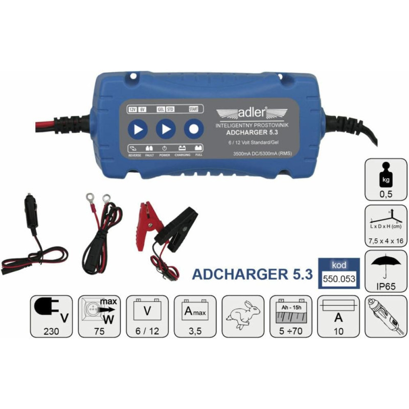 Adler PROSTOWNIK ELEKTRONICZNY 6/12V ADCHARGER 5.3