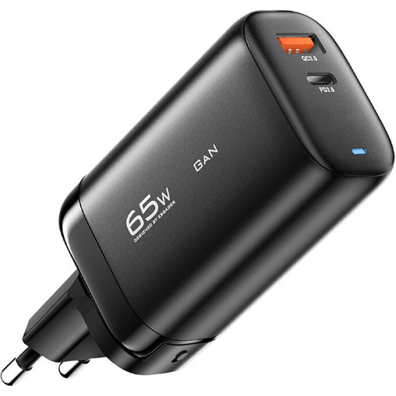 Essager Wall charger, Essager, ECTAC-MYB01-Z, GaN,  USB-C, USB-A, 65W (black)