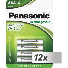 Panasonic 12x4 Panasonic Accu NiMH Micro AAA 750 mAh Rechargeable Evolta