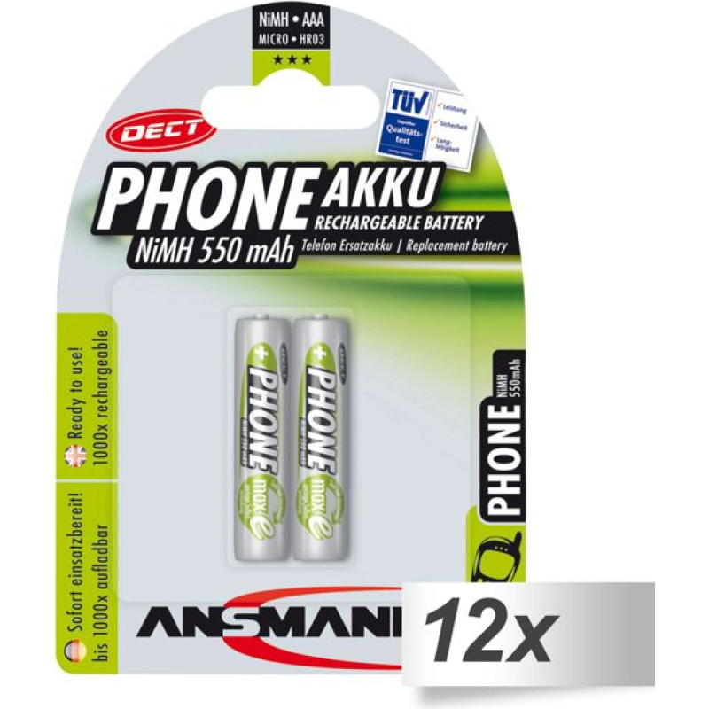 Ansmann 12x2 Ansmann maxE NiMH bat. Micro AAA 550 mAh DECT PHONE