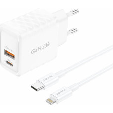 Foneng EU56 1xUSB-A, 1xUSB-C, 20W Power Charger (White) + USB-A to Lightning cable