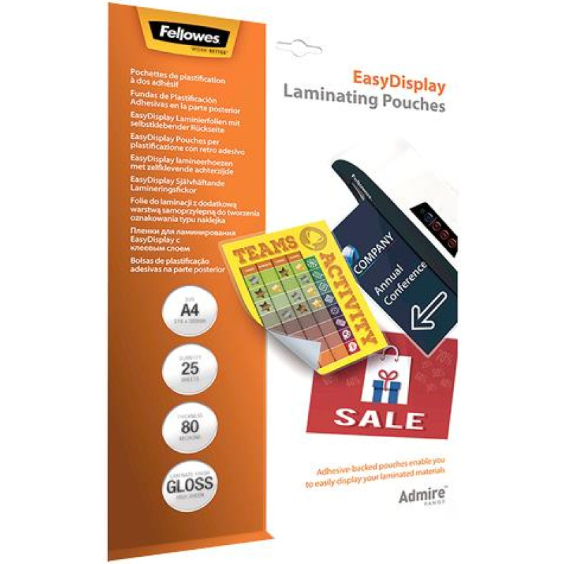 Fellowes LAMINATOR POUCH EASYDISPLAY/A4 80 25PCS 5601703 FELLOWES