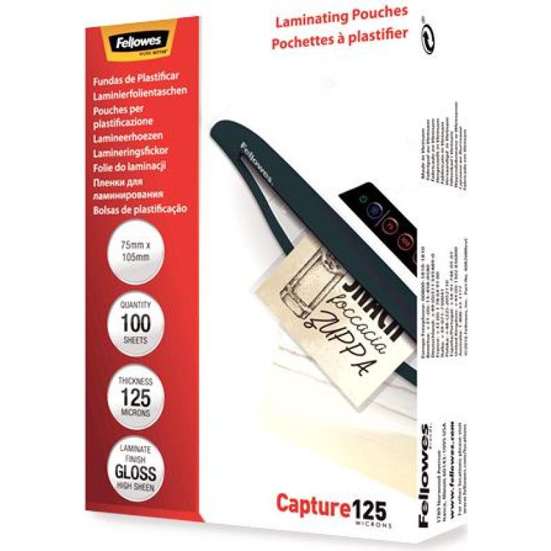 Fellowes Glossy 125 Micron Card Laminating Pouch  75x105 mm